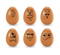 Funny Easter eggs set vector. Realistic brown eggs on a white background. Faces, eyes, grimaces, hand drawn with a Royalty Free Stock Photo