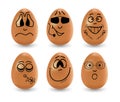 Funny Easter eggs set vector. Realistic brown eggs on a white background. Faces, eyes, grimaces, hand drawn with a marker on the Royalty Free Stock Photo
