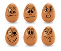 Funny Easter eggs set vector. Realistic brown eggs on a white background. Faces, eyes, grimaces, hand drawn with a marker on the Royalty Free Stock Photo