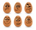 Funny Easter eggs set vector. Realistic brown eggs on a white background. Faces, eyes, grimaces, hand drawn with a marker on the Royalty Free Stock Photo