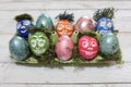 Funny easter eggs on white boards Royalty Free Stock Photo