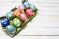 Funny easter eggs on white boards Royalty Free Stock Photo