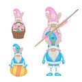 Funny easter gnomes with easter eggs