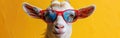 Funny Easter Goat with Shades on Yellow Banner Background - Animal Humor