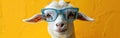 Funny Easter Goat with Shades on Yellow Banner Background