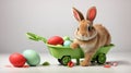 Funny Easter rabbit with a wheelbarrow and an East Royalty Free Stock Photo