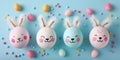 Funny easter smiling eggs with bunny ears Royalty Free Stock Photo