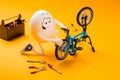 Funny egg repairing bike with various tools