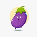 Funny eggplant character running competition