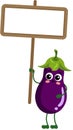 Funny eggplant holding a blank signboard