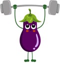 Funny eggplant mascot make gym