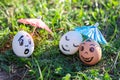 Funny eggs imitating happy mixed couple and indignant white one Royalty Free Stock Photo