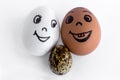 Funny eggs imitating a smiling mixed couple with versicolored ba Royalty Free Stock Photo