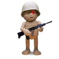 Funny Egyptian mummy monster dressed as a soldier with rifle, 3d illustration