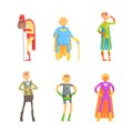 Funny Elderly Man Superhero Wearing Suit and Cape Vector Set