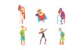 Funny Elderly Superheroes Collection, Senior Men Wearing Colorful Superhero Costumes Vector Illustration