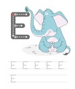 Funny elefant with letters E