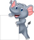 Funny elephant cartoon holding blank sign Royalty Free Stock Photo