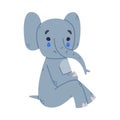 Funny Elephant with Large Ear Flaps and Trunk Crying Feeling Sad Dropping Tears Vector Illustration
