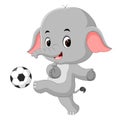 Funny elephant playing football cartoon