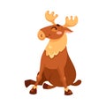 Funny Elk Animal with Horns Enjoying and Cheering with Happy Smiling Snout Vector Illustration