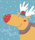 Funny elk in a hat. Winter vector illustration. Royalty Free Stock Photo