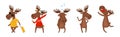 Funny Elk or Moose with Antlers and Hooves Vector Set