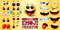Funny emoji smiley vector creator set. Smiley emojis kit in funny faces Royalty Free Stock Photo
