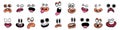 Funny emotions set. Cartoon face expression. Line art. Vector hand-drawn illustration isolated on background.