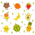 Funny emotion on cartoon fruits and vegetables. Vector illustration set Royalty Free Stock Photo