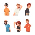 Funny emotional people set. Frightened, angry, furious, sceptic, bored men and woman cartoon vector illustration