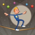 Funny equilibrist is walking on the tightrope. Royalty Free Stock Photo