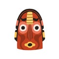 Funny ethnic indian tribal mask with round eyes and open mouth. Dreaded ancient ritual symbol or souvenir. Drawn flat