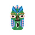 Funny ethnic tiki tribal mask with huge eyes and open mouth. Dreaded ancient ritual symbol or souvenir. Hand drawn flat Royalty Free Stock Photo