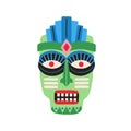 Funny ethnic zulu tribal mask showing teeth in anger. Dreaded ancient ritual symbol or souvenir. Drawn flat vector Royalty Free Stock Photo