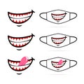 Funny evil smile with show teeth cartoon face mask design set