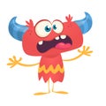 Funny excited cartoon devil. Vector illustration for