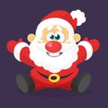 Funny excited cartoon Santa claus sitting. Vector Christmas illustration.