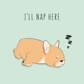 Funny exhausted dog sleeping. Cartoon pet character. Vector puppy napping graphic illustration. Animal doodle sketch