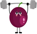 Funny exotic passion fruit mascot making gym