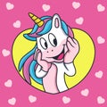 Funny Expression Girl Unicorn Cartoon. Cartoon Vector Icon Illustration. Animal Love Icon Concept Isolated Premium Vector