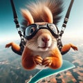 Funny expression squirrel sporting freefall