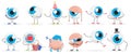 Funny eye ball characters set with blue cornea, black pupil, funny facial expression