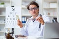 The funny eye doctor in humourous medical concept