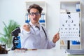 The funny eye doctor in humourous medical concept