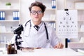 The funny eye doctor in humourous medical concept