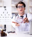 The funny eye doctor in humourous medical concept