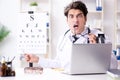 The funny eye doctor in humourous medical concept