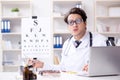 The funny eye doctor in humourous medical concept