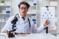 The funny eye doctor in humourous medical concept